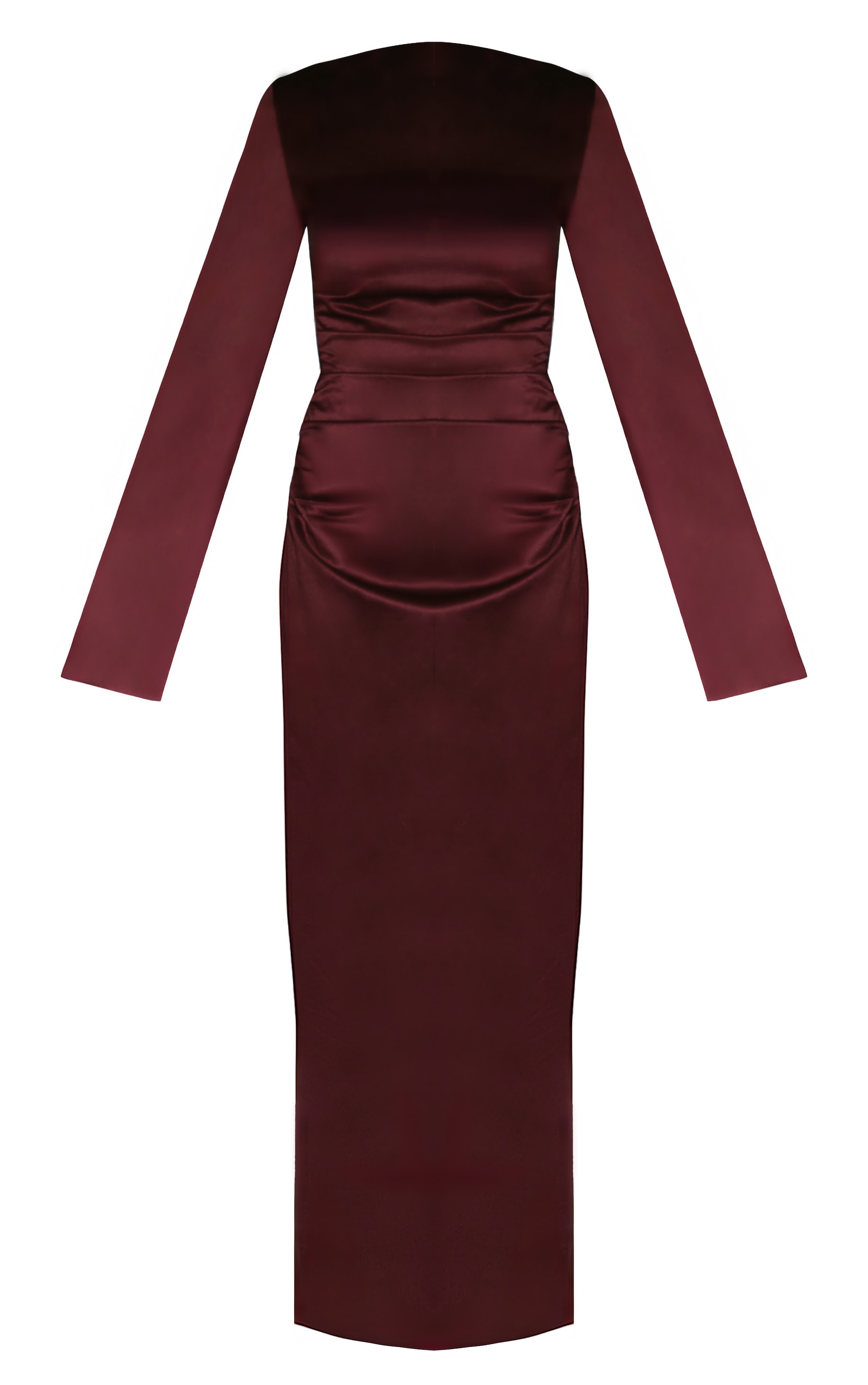 Wine Satin High Neck Flared Sleeve Maxi Dress image 6