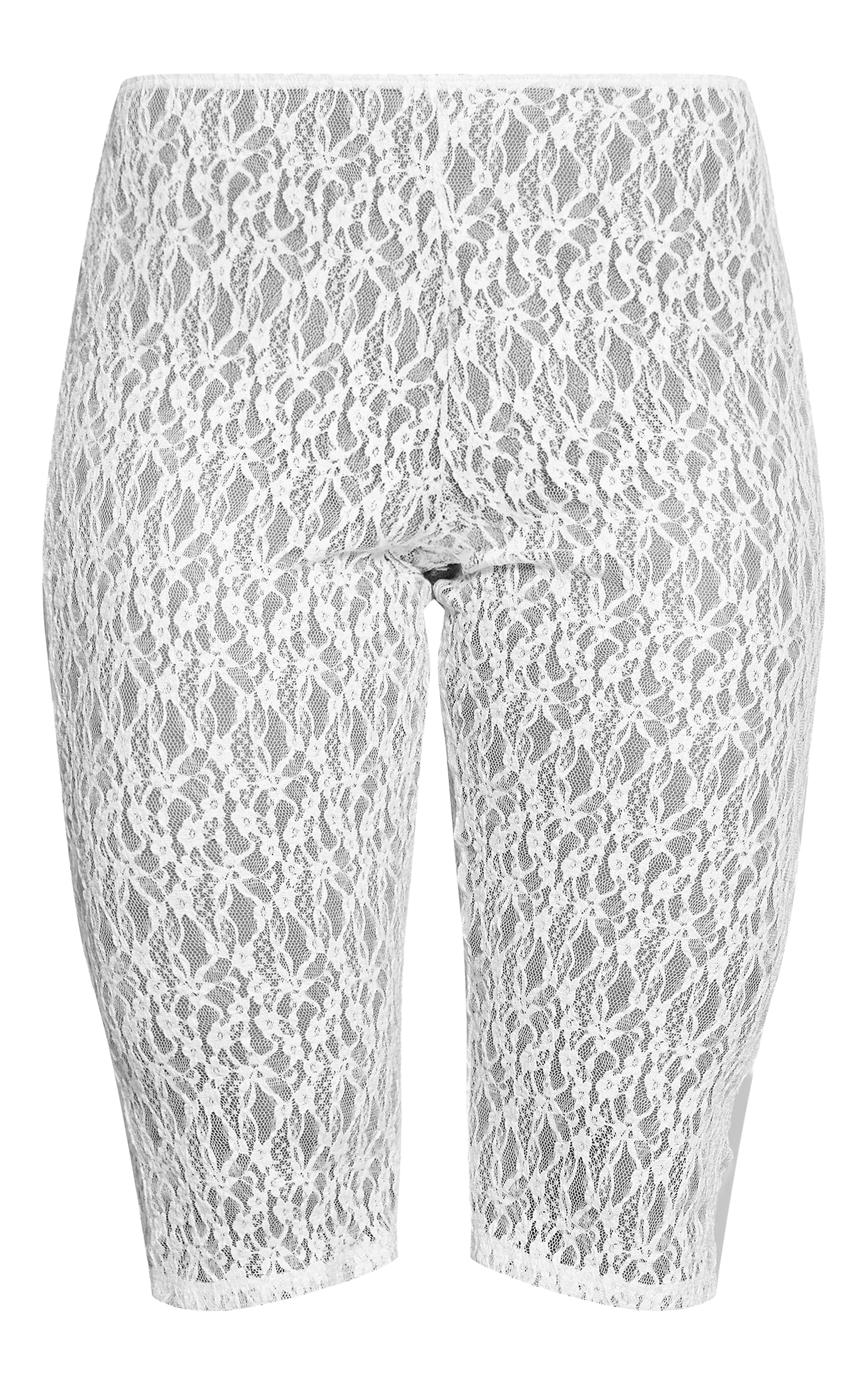 White Textured Sheer Lace Capris image 5