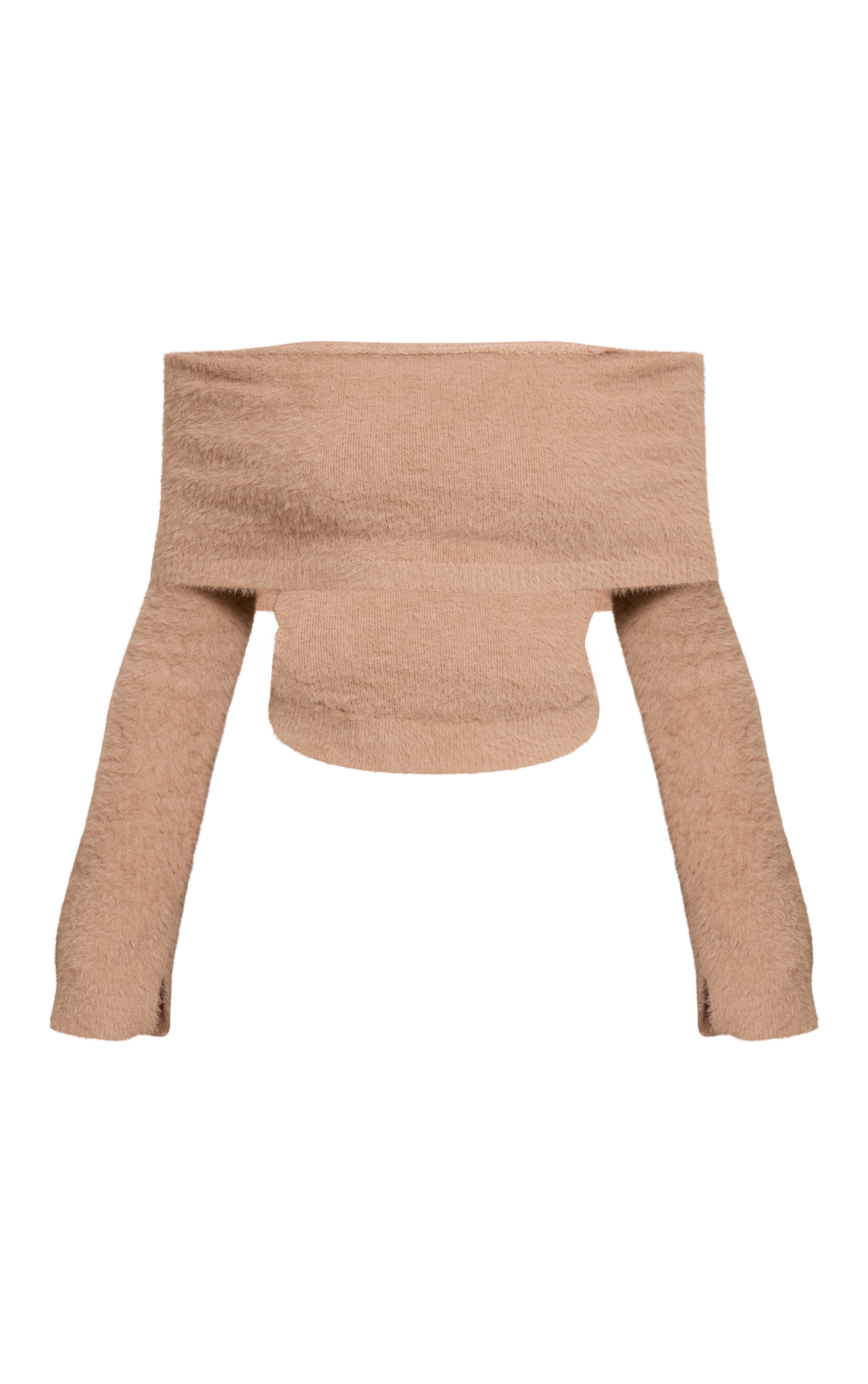Petite Fluffy Beige Bardot Knitted Sweater image 5