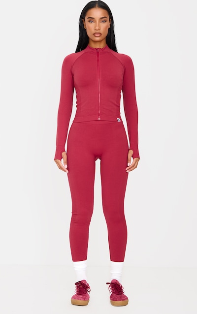 PLT TRAIL Legging de sport côtelé rouge foncé