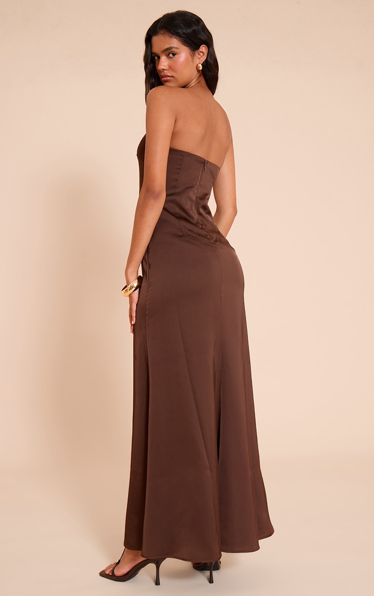 Chocolate Satin Bandeau Maxi Dress image 2