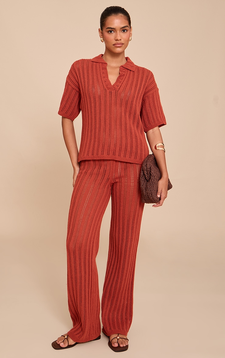 Rust Crochet Knit Pant image 1