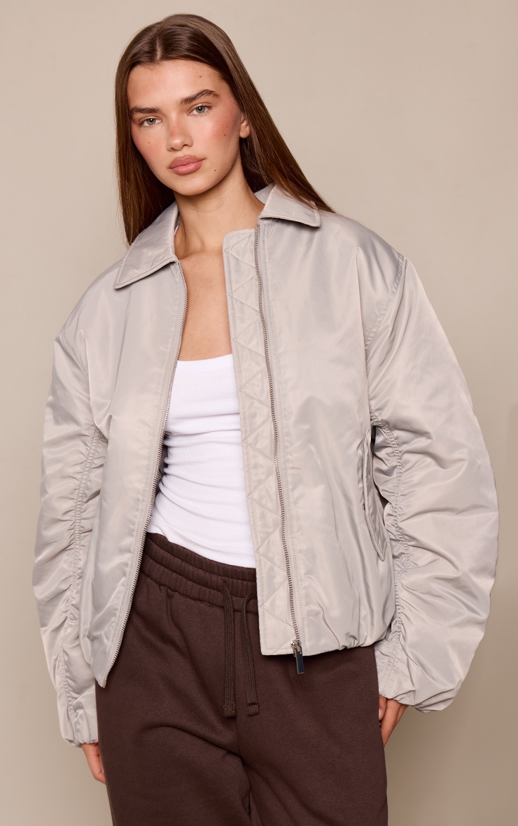 Steel Blue Oversized Cocoon Sleeve Bomber Jacket