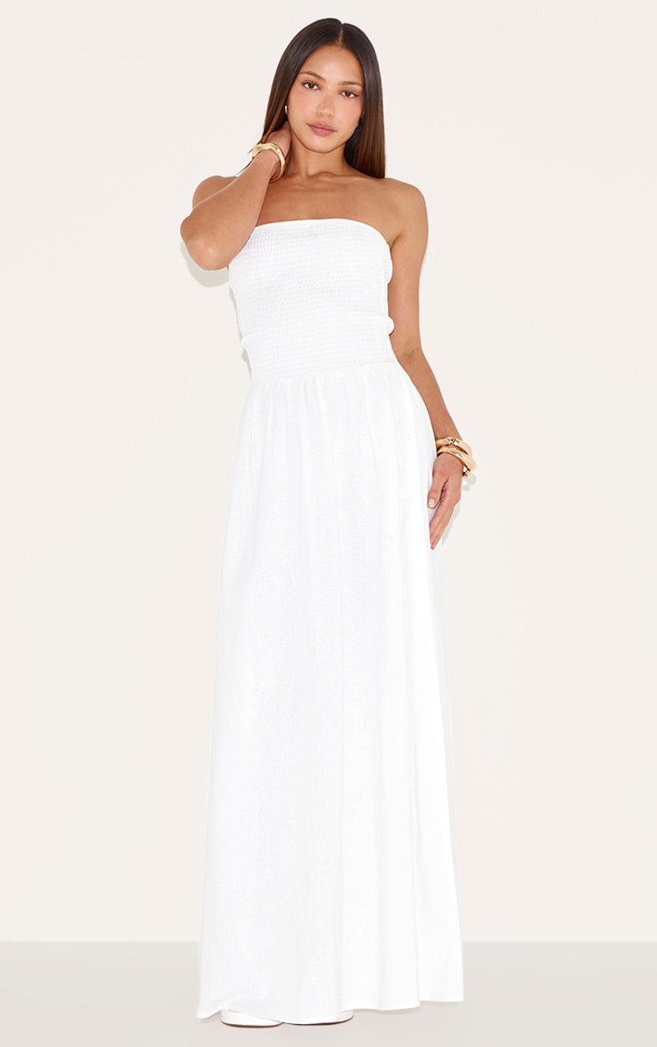 Tall Robe bustier longue blanche à détail froncé image 1