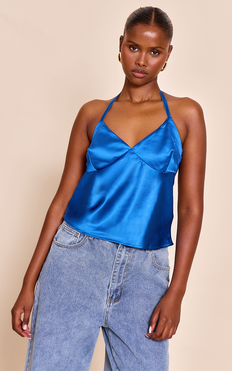 Cobalt Satin Halter Neck Top image 1