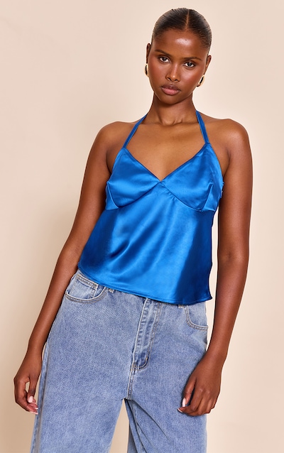 Cobalt Satin Halter Neck Top