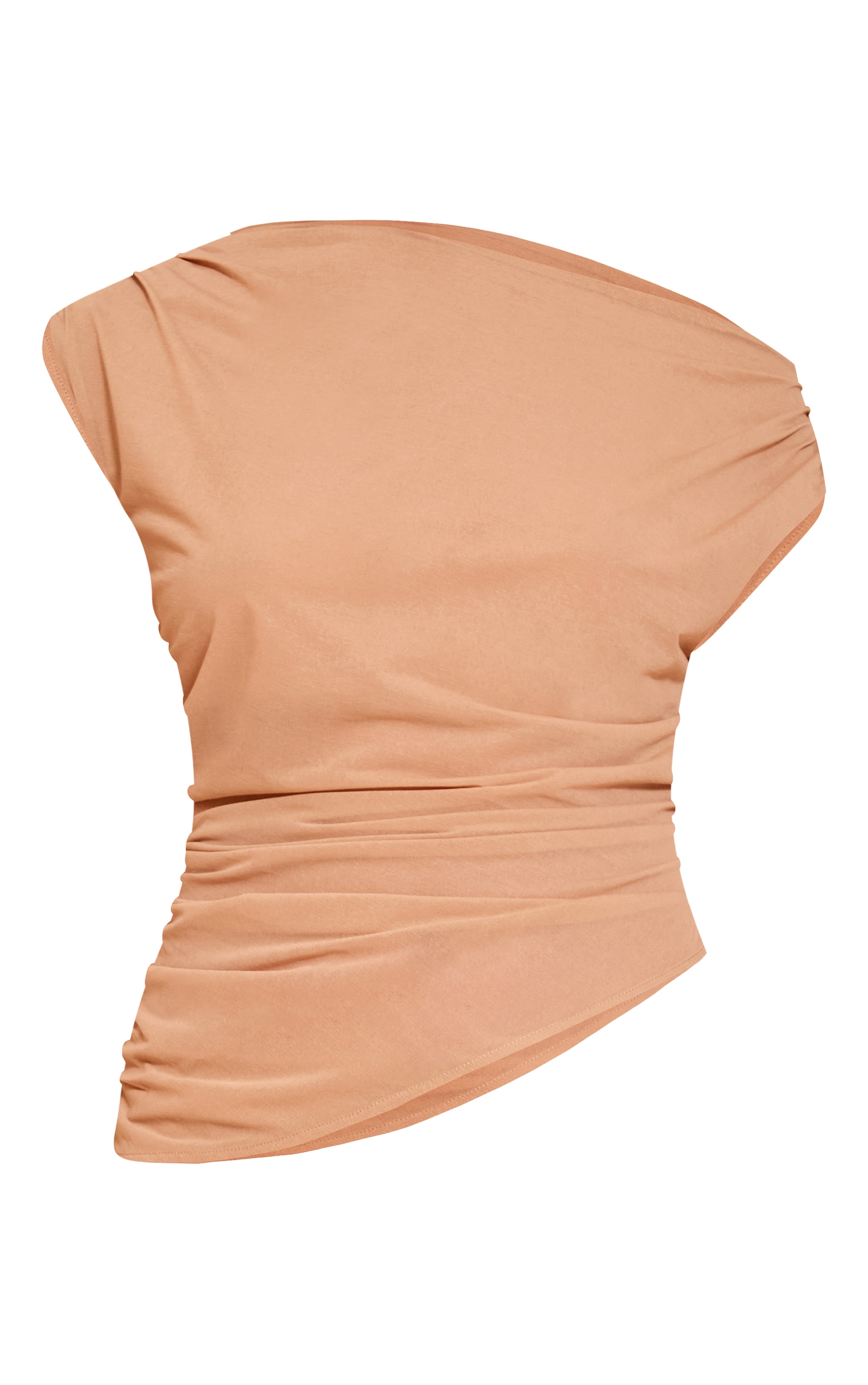 Beige Chiffon Ruched Asymmetrical Top image 5