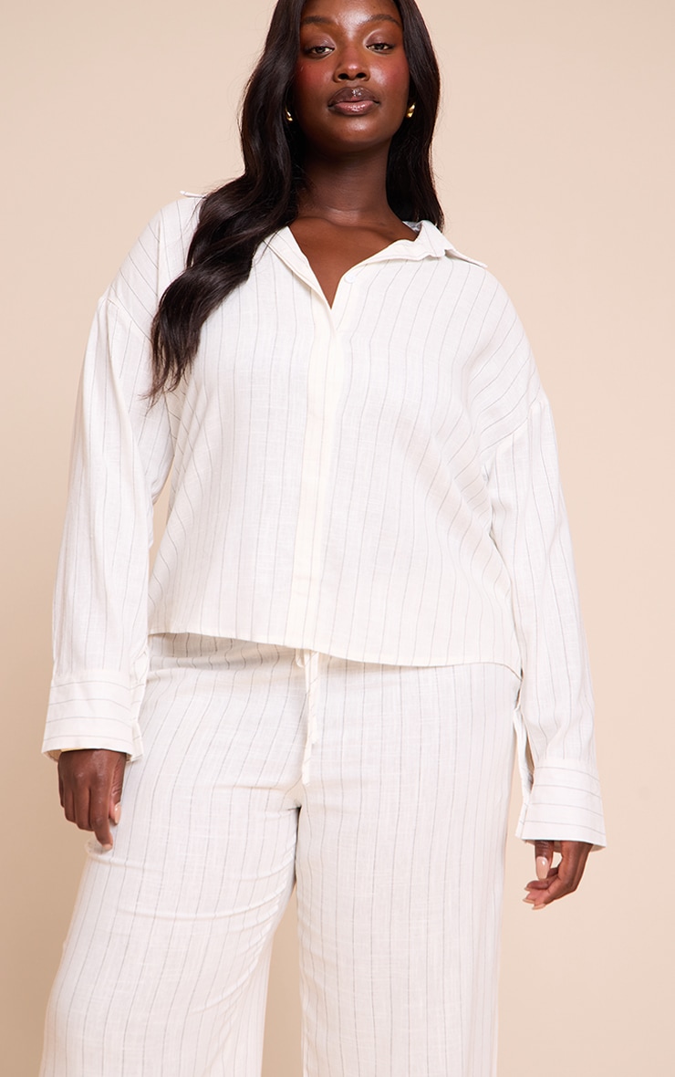 Plus Cream Pinstripe Oversized Long Sleeve Shirt image 4