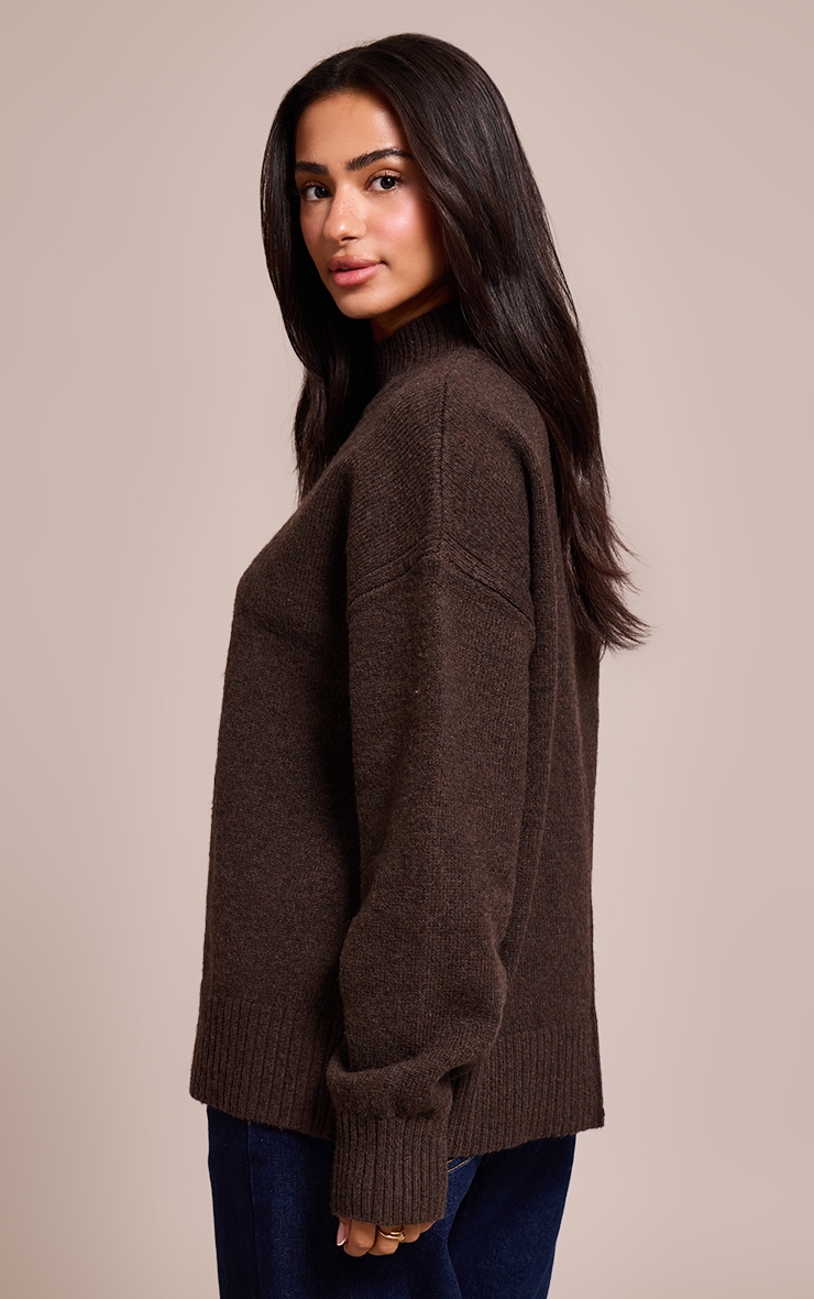 Petite Chocolate Knit Oversized Polo Neck Sweater image 2
