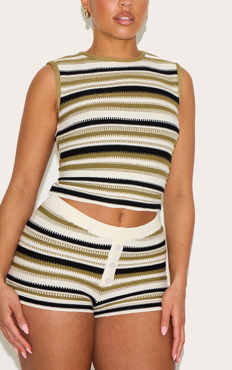 Shape Olive Knitted Striped Vest Top image 4
