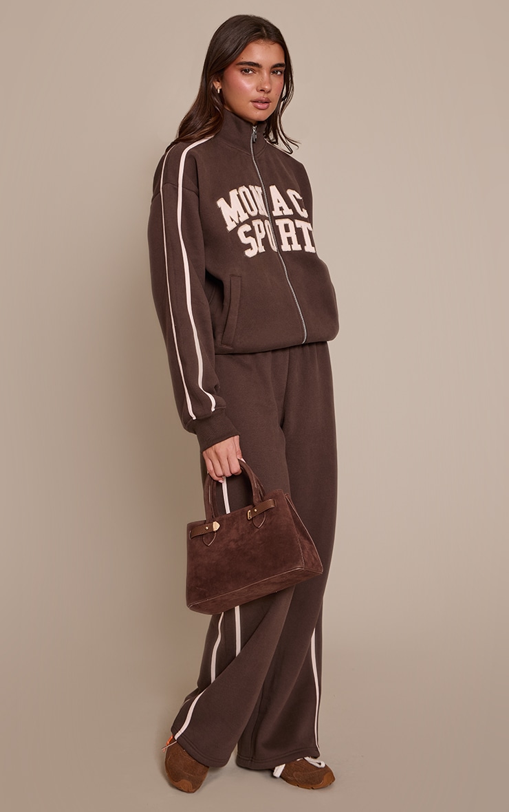 Chocolate Contrast Monaco Applique Zip Through Sweatshirt image 3