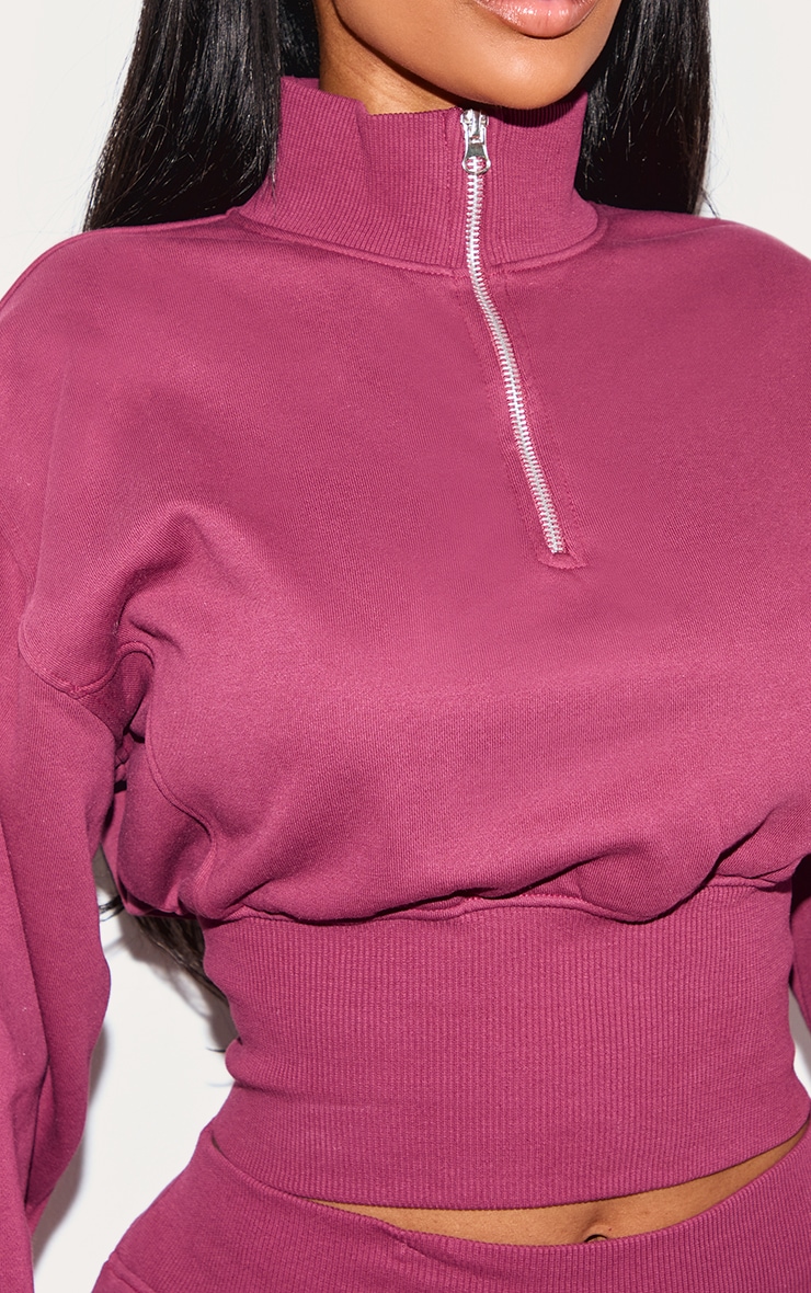 Shape Burgundy Half Zip Cropped Sweatshirt image 4