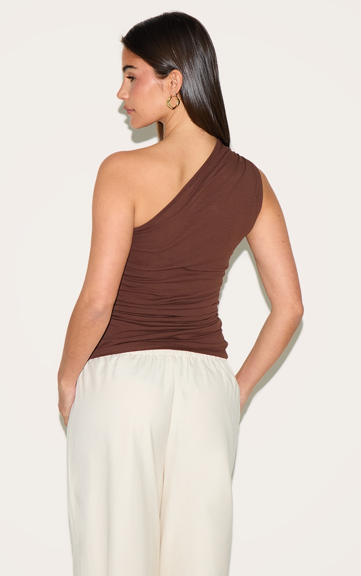 Chocolate Asymmetric Ruched Sleeveless Long Top image 2