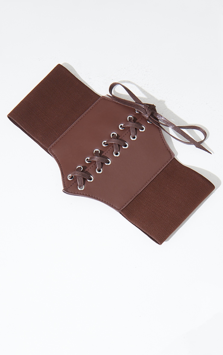 Chocolate PU Lace Up Corset Belt image 2