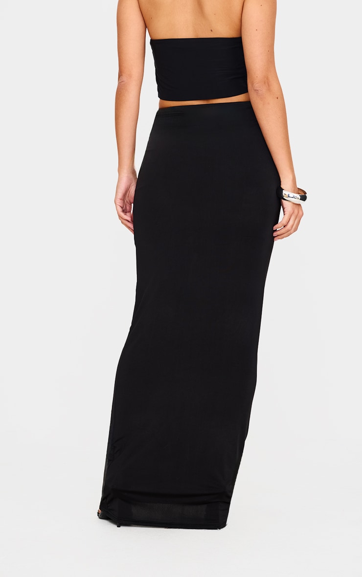 Black Slinky Drape Front Ruched Maxi Skirt image 2