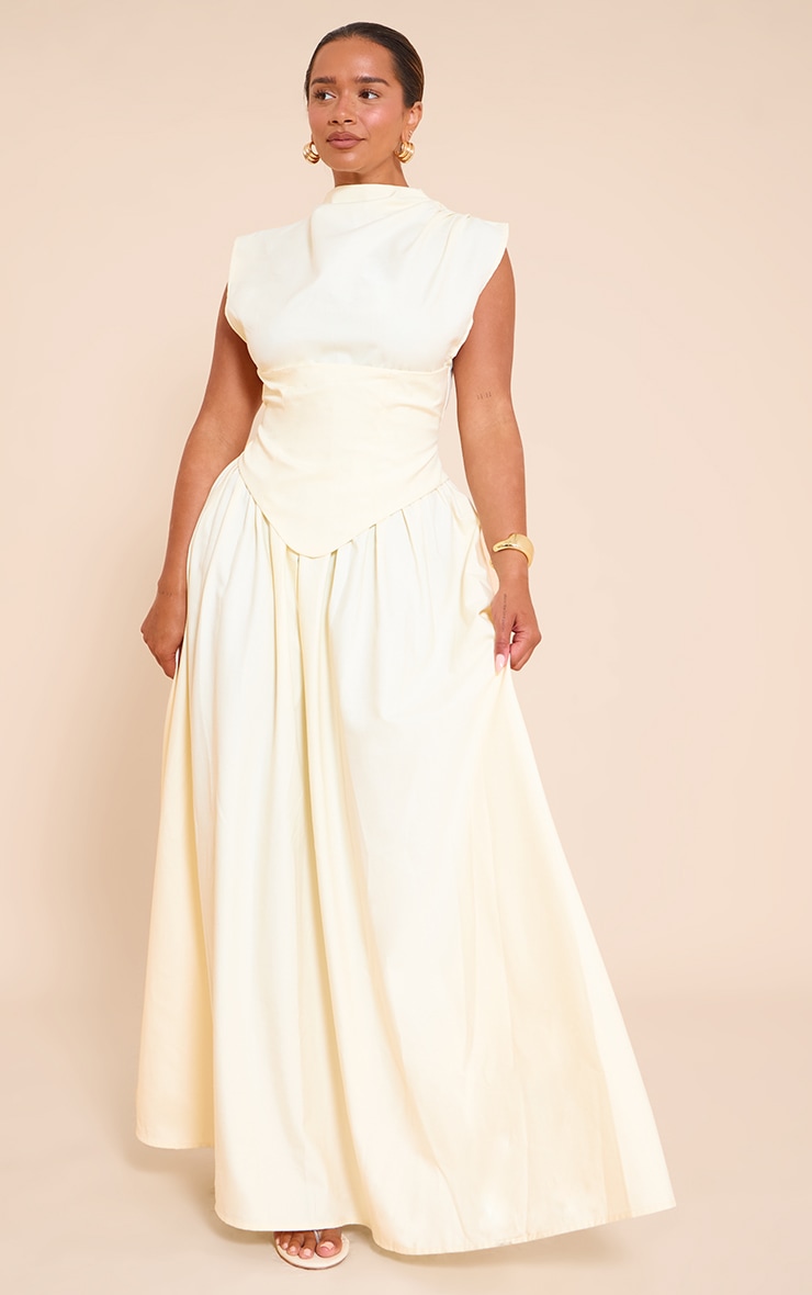 Shape Butter Cream Woven High Neck Corseted Maxi Shift Dress image 3