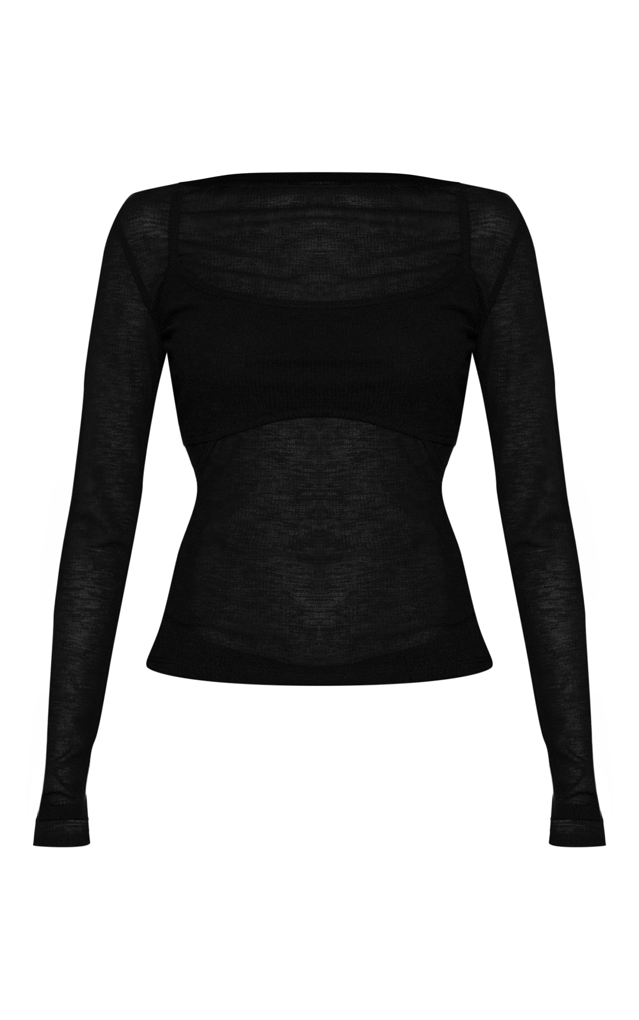 Black Ribbed Burnout Mesh Bralet Detail Long Sleeve Top  image 5