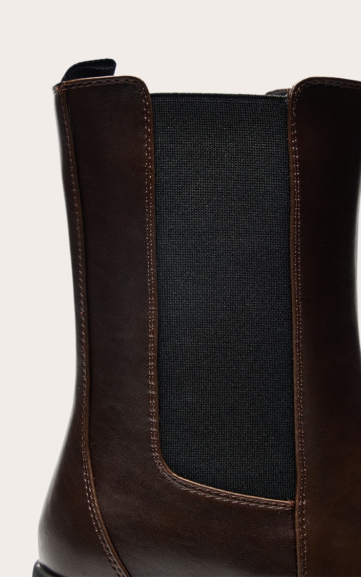 Chocolate PU Chunky Sole Chelsea Boots image 5