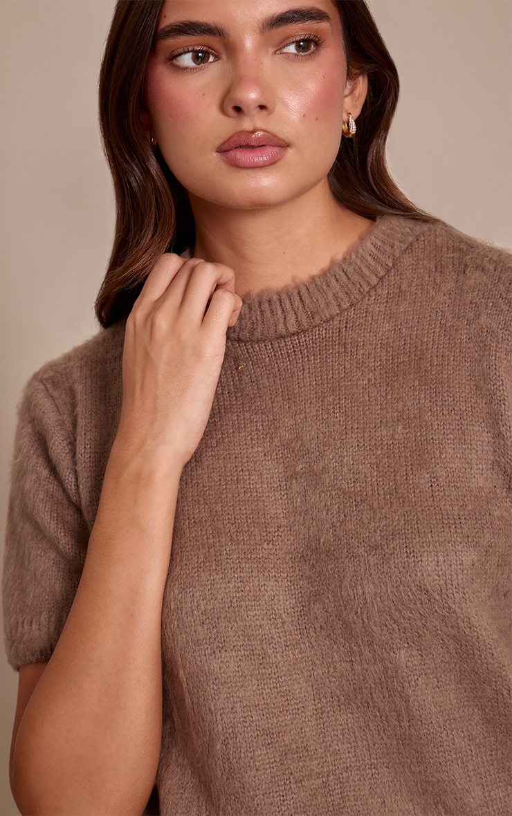 Taupe Brushed Knit T-Shirt image 4