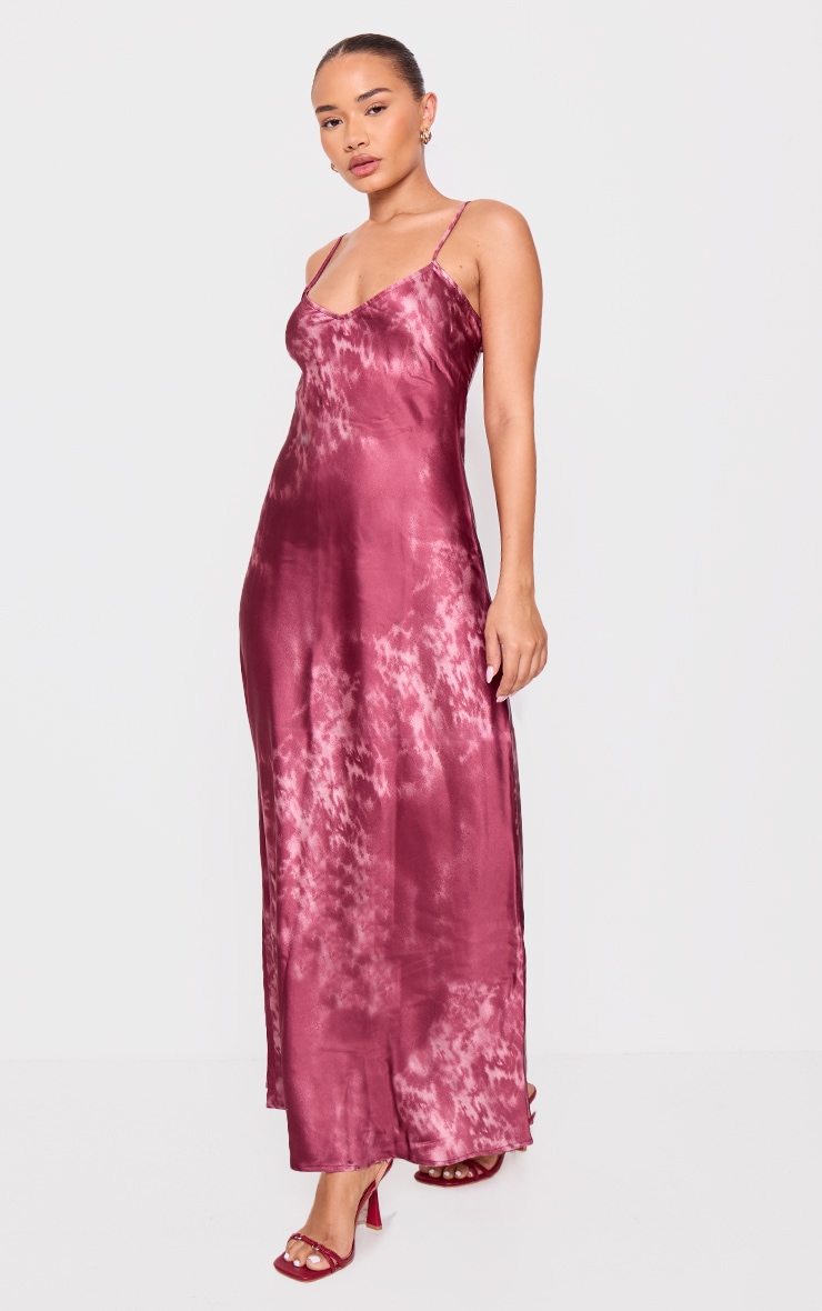 Petite Burgundy Satin Open Back Maxi Dress image 3