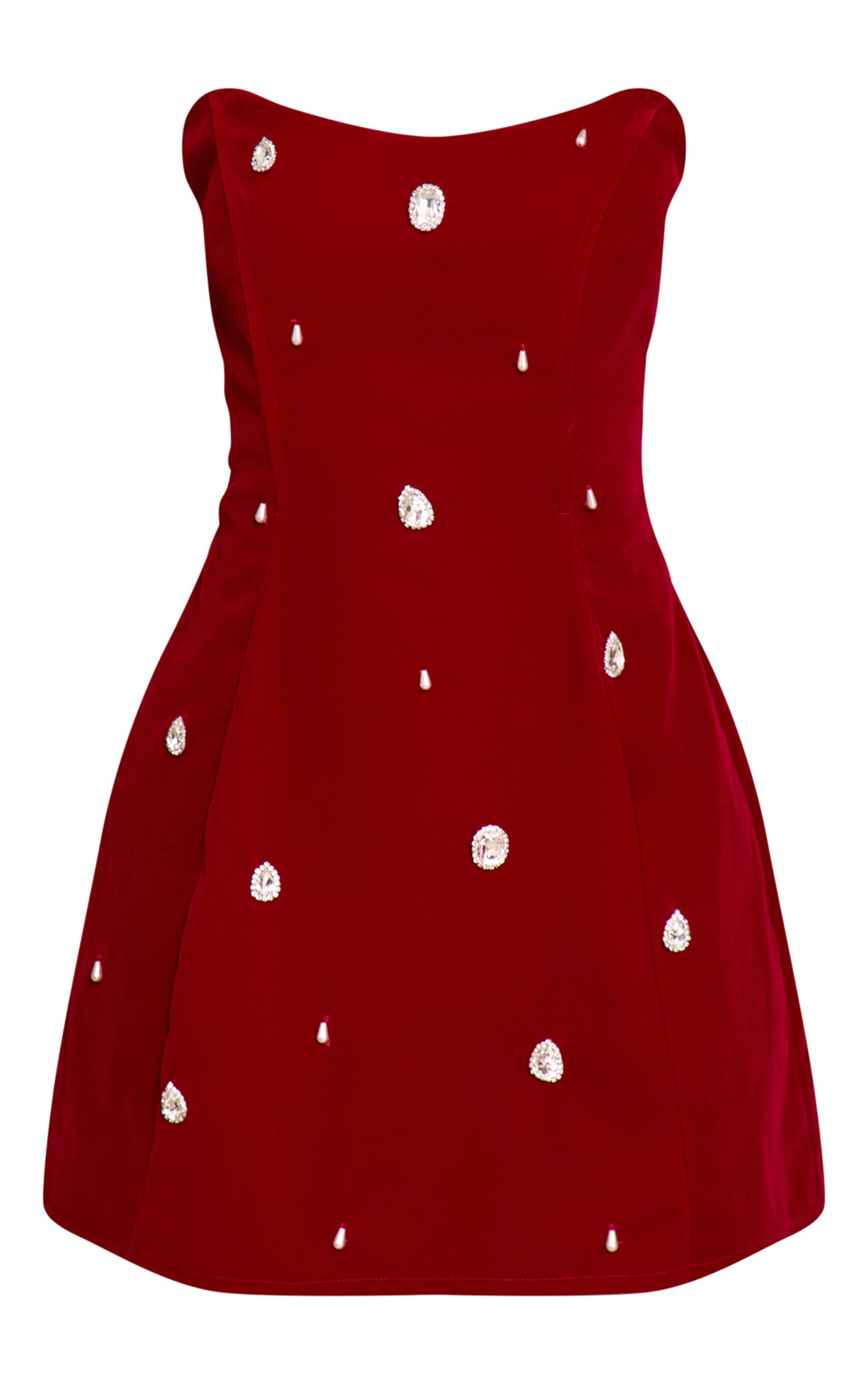 Petite Burgundy Embellished Velour Mini Dress image 5