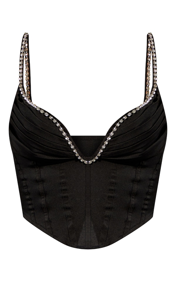 Black Embellished Strappy Bust Corset Crop Top PrettyLittleThing