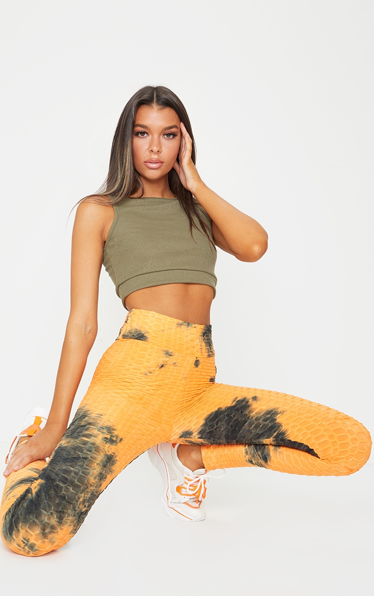 Legging de sport taille haute texturé orange imprimé tie & dye image 1