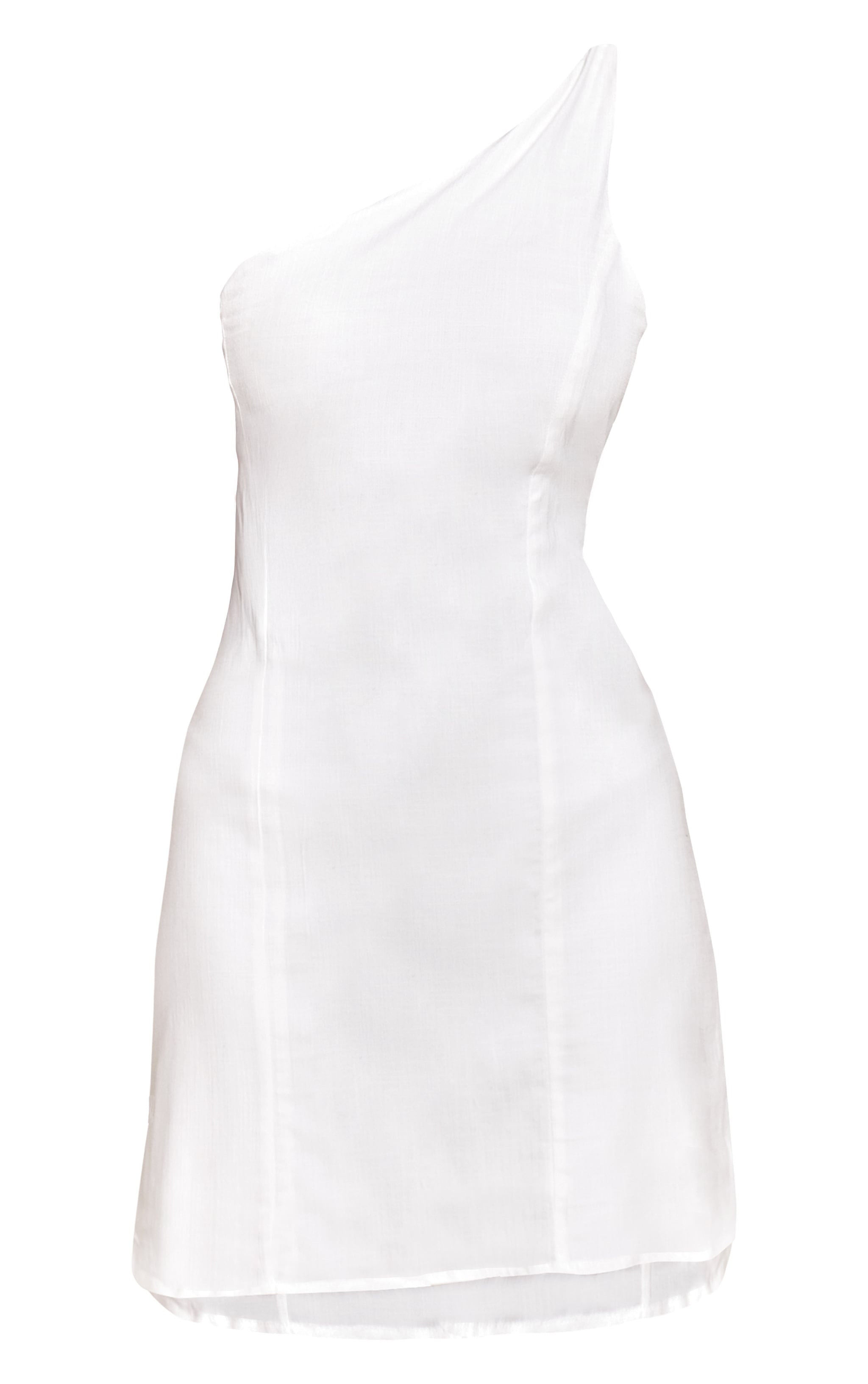 Petite White Woven One Shoulder Twist Detail Mini Dress image 5