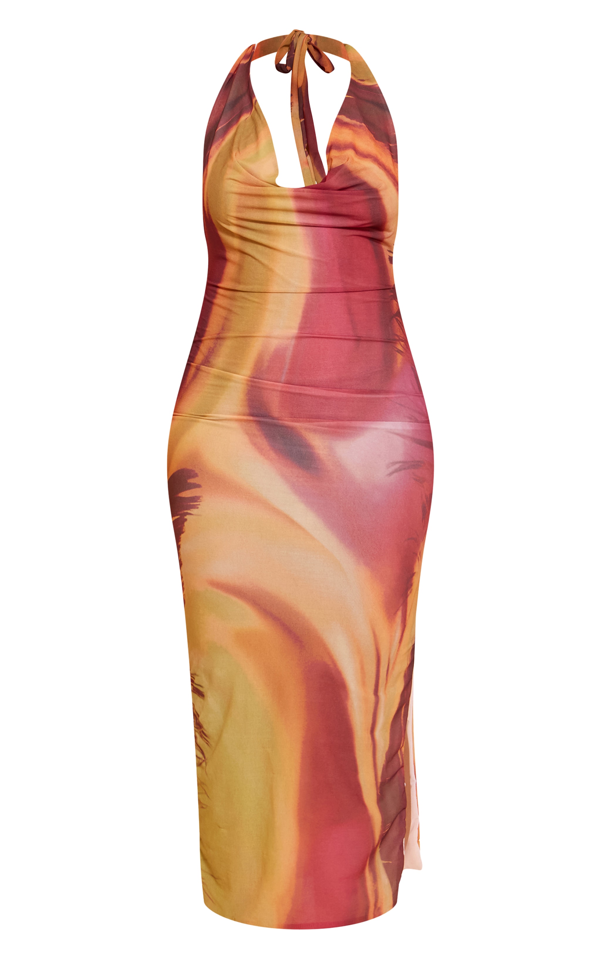 Shape Multi Leaf Print Chiffon Knot Detail Cowl Neck Midaxi Dress image 5