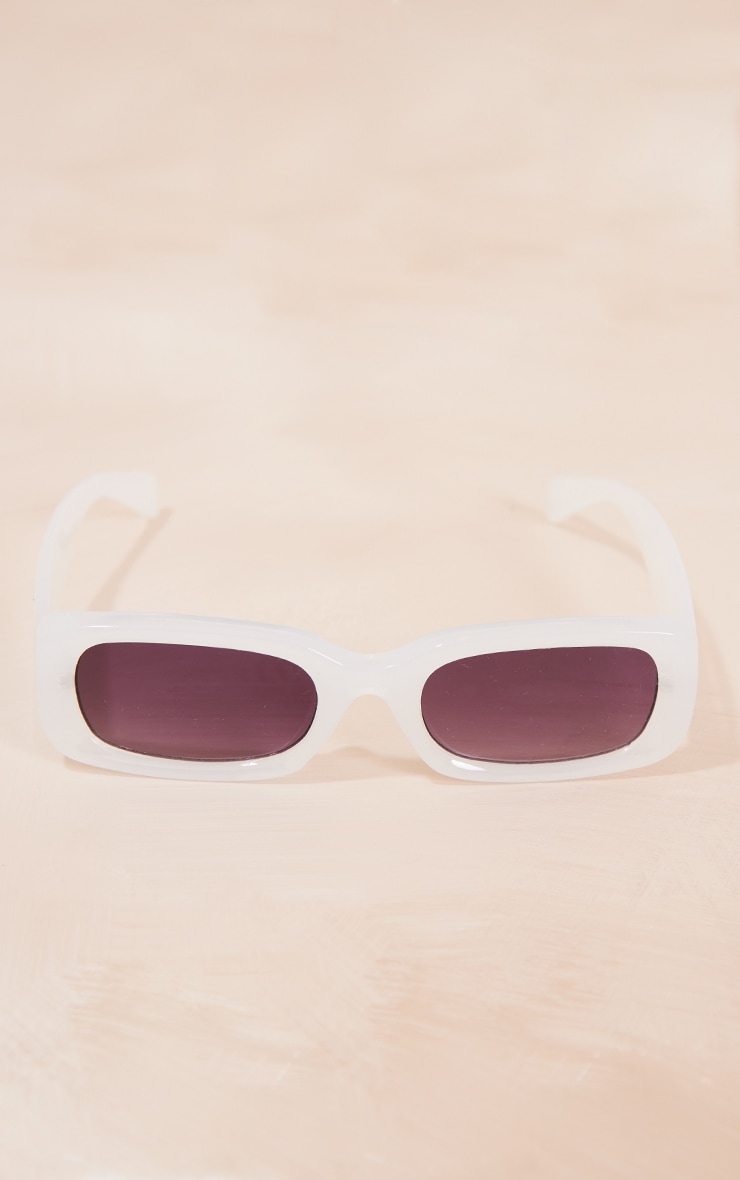 White Rectangular Slim Frame Sunglasses image 2