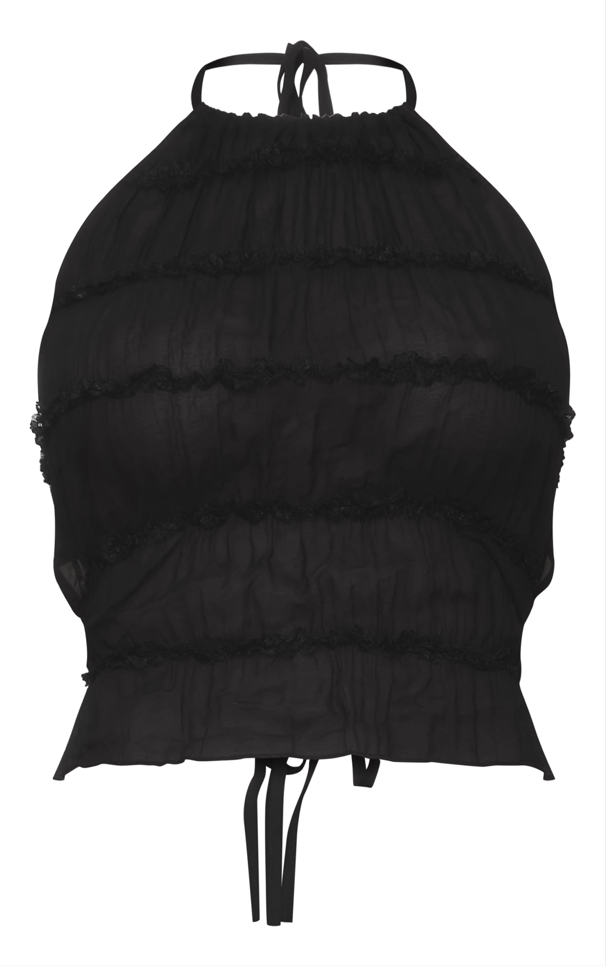 Black Chiffon Ruched Halterneck Longline Top image 5