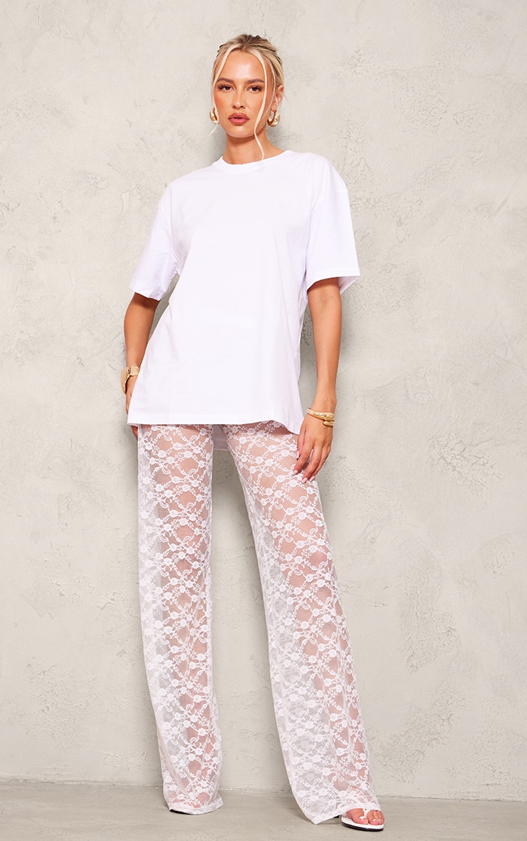 Tall White Wide Leg Lace Trousers image 1