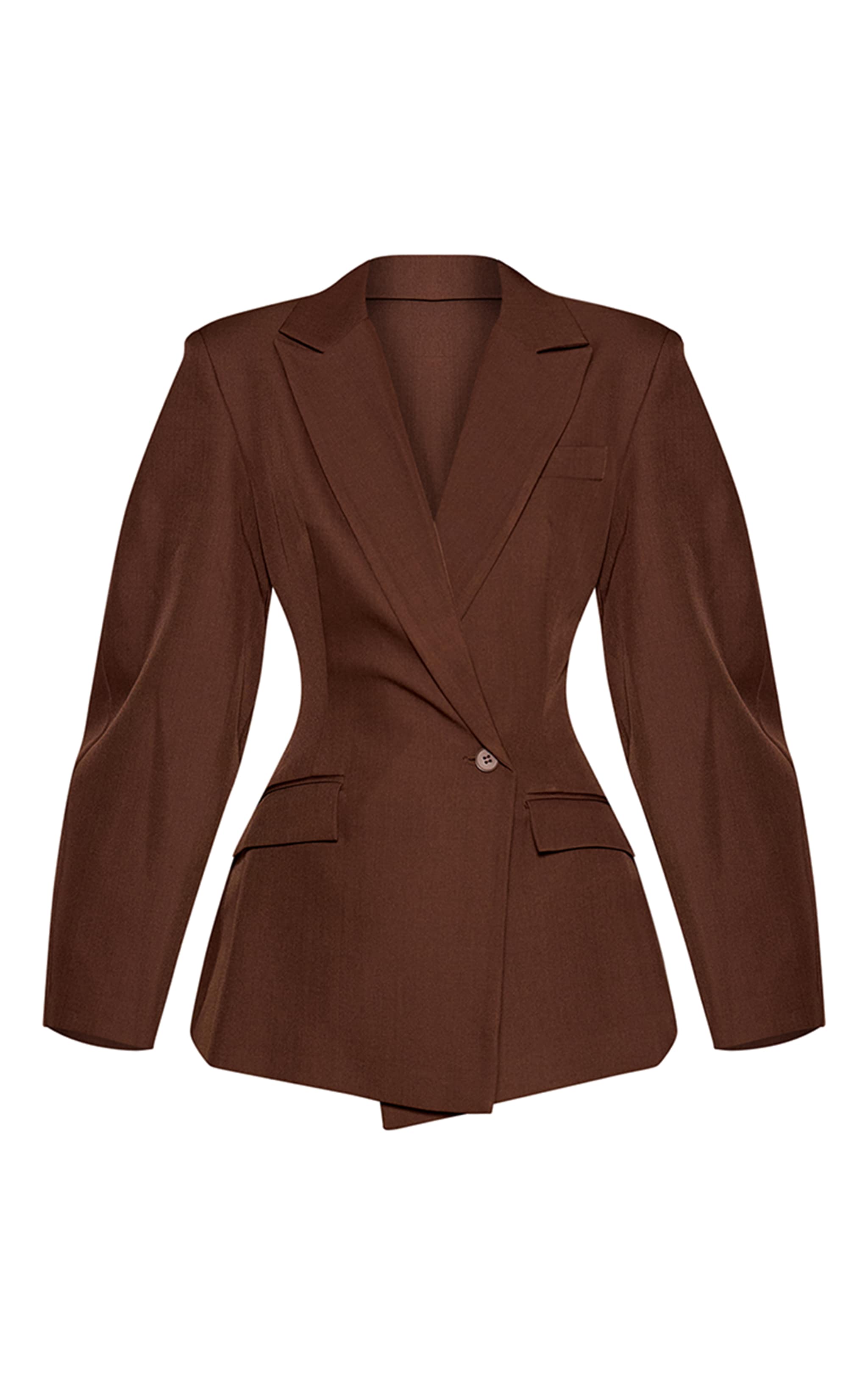 Dark Brown Asymmetric Detail Cocoon Sleeve Blazer image 5