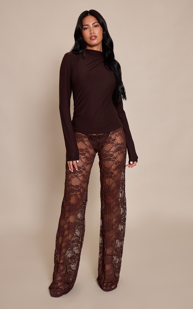 Chocolate Sheer Lace Straight Leg Pant image 2