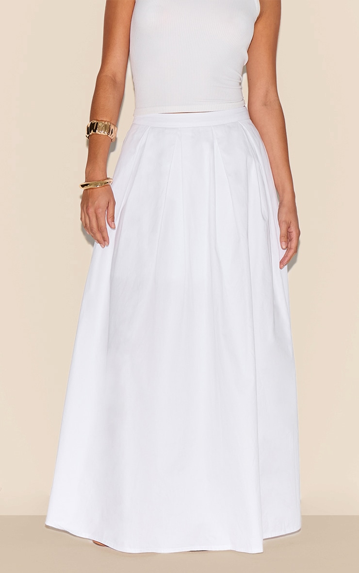 Petite White Woven Zip Back Maxi Skirt image 2