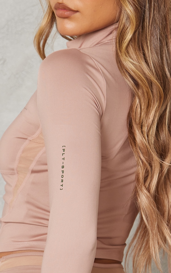 Brown Zip Up Mesh Panel Gym Jacket PrettyLittleThing USA