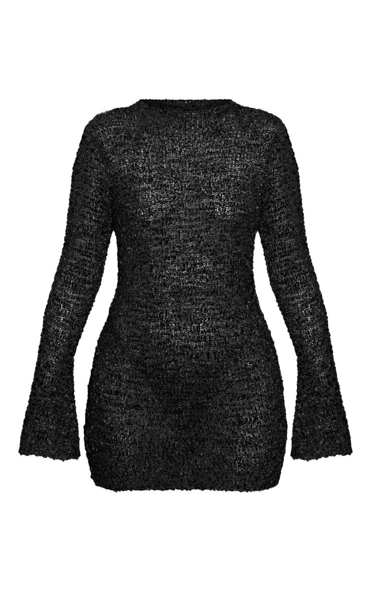 Black Bobble Knit Long Sleeve Mini Dress image 5