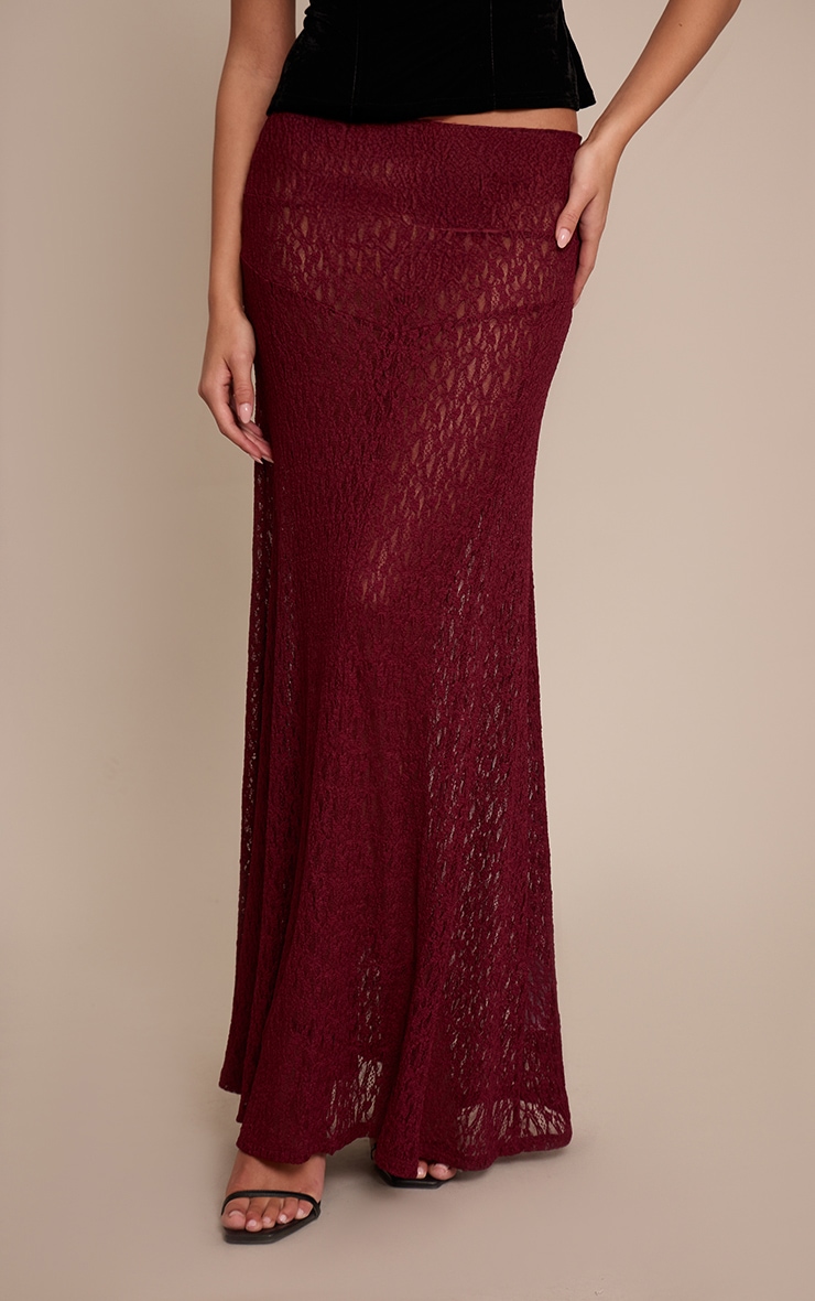 Plum Lace Seam Detail Maxi Skirt image 2