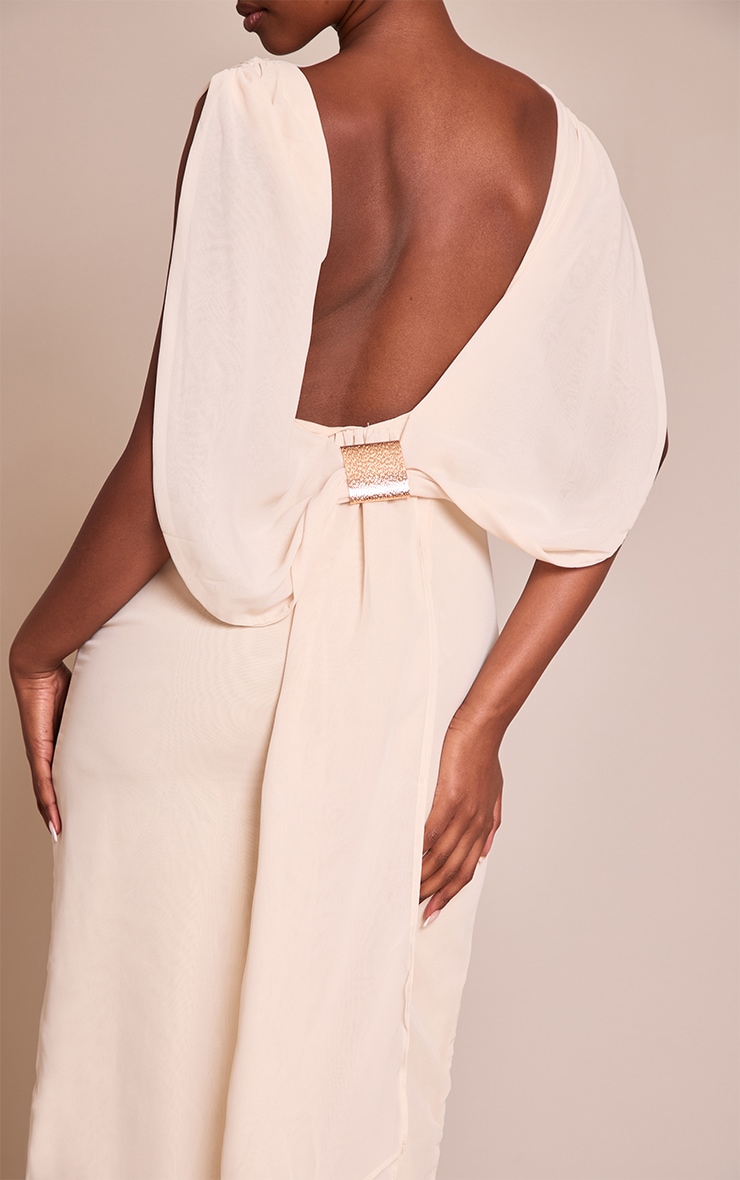 Cream Boat Neck Back Cowl Trim Detail Maxi Dress image 4