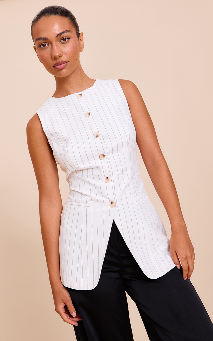 White Pinstripe Button Up Waistcoat image 4