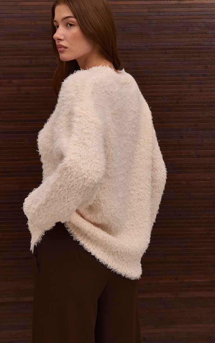 Pull oversize en maille tricot teddy crème image 2