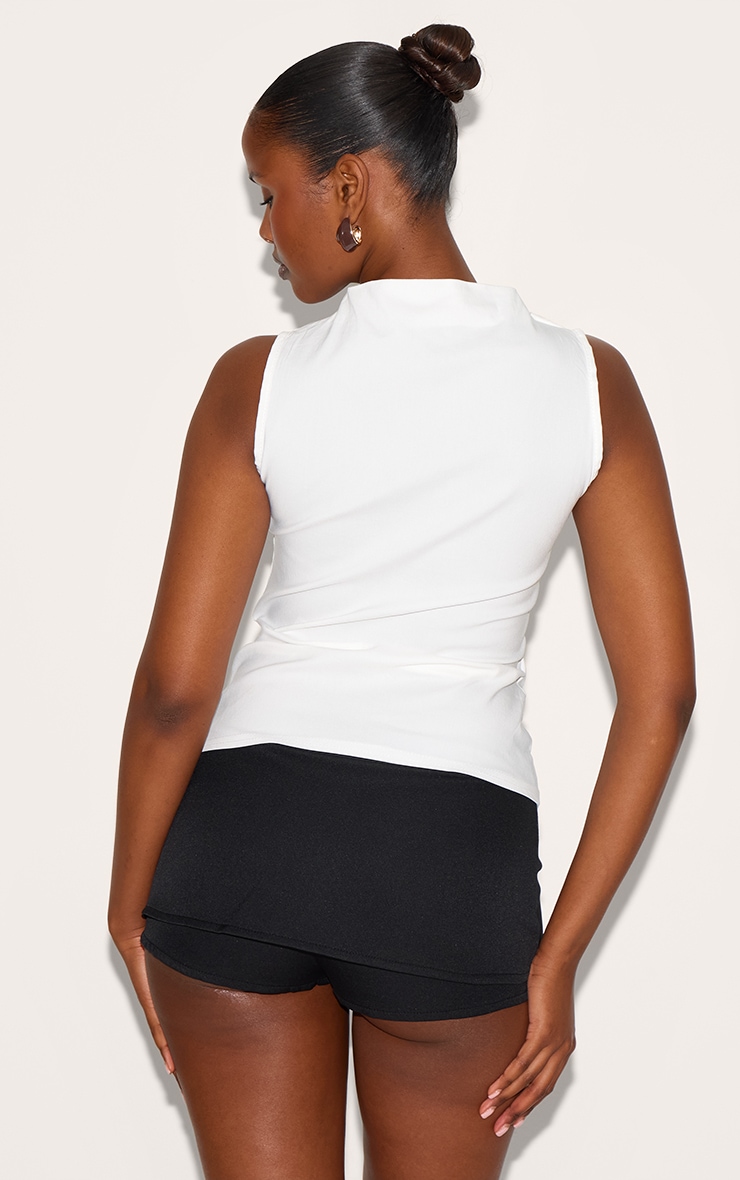 Cream Bengaline Ruched Fitted Long Top image 2