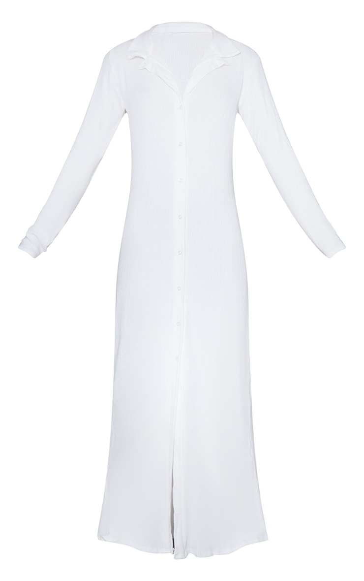 Cream Brushed Rib Button Up Collar Detail Maxi Dress image 5