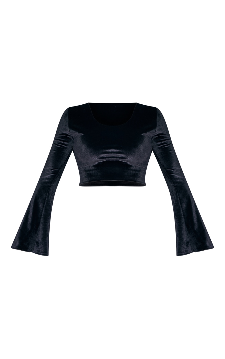 Shape Black Velvet Round Neck Long Sleeve Crop Top image 5