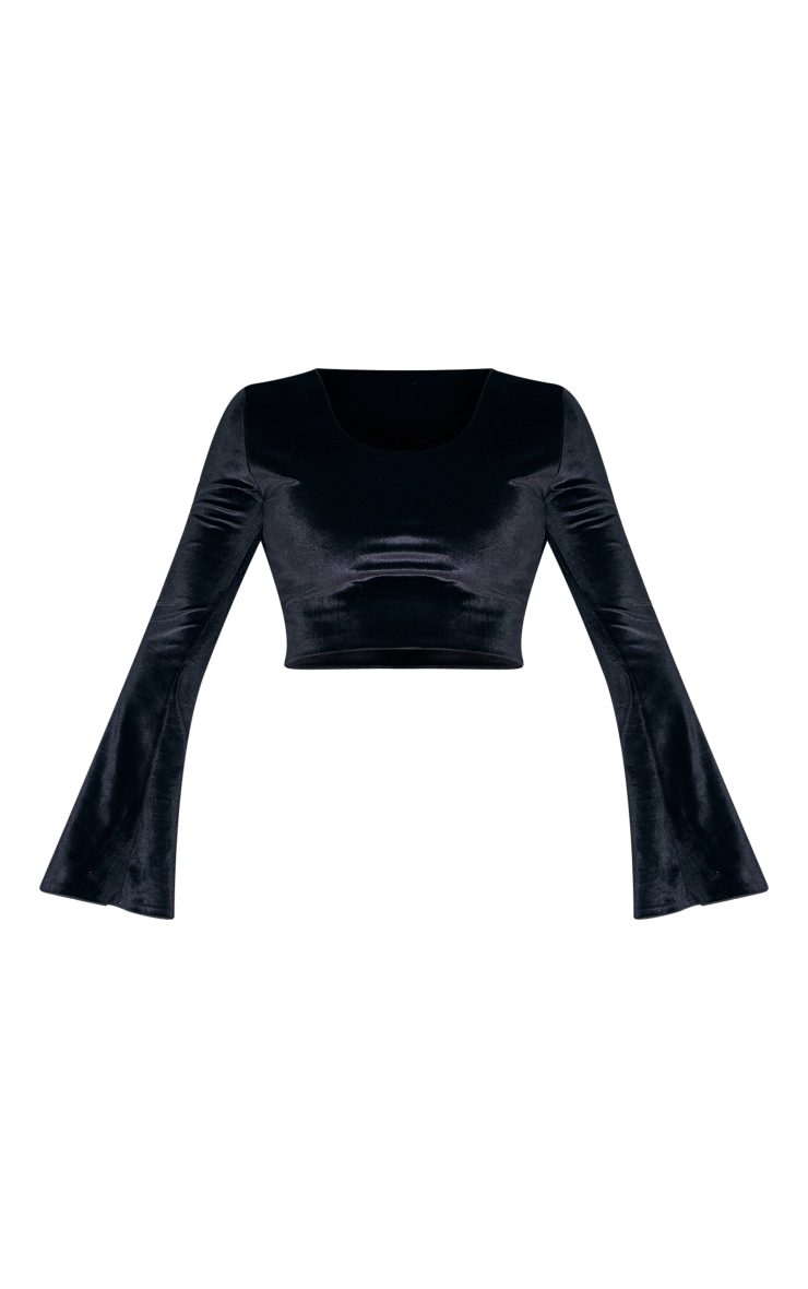 Shape Black Velvet Round Neck Long Sleeve Crop Top image 3