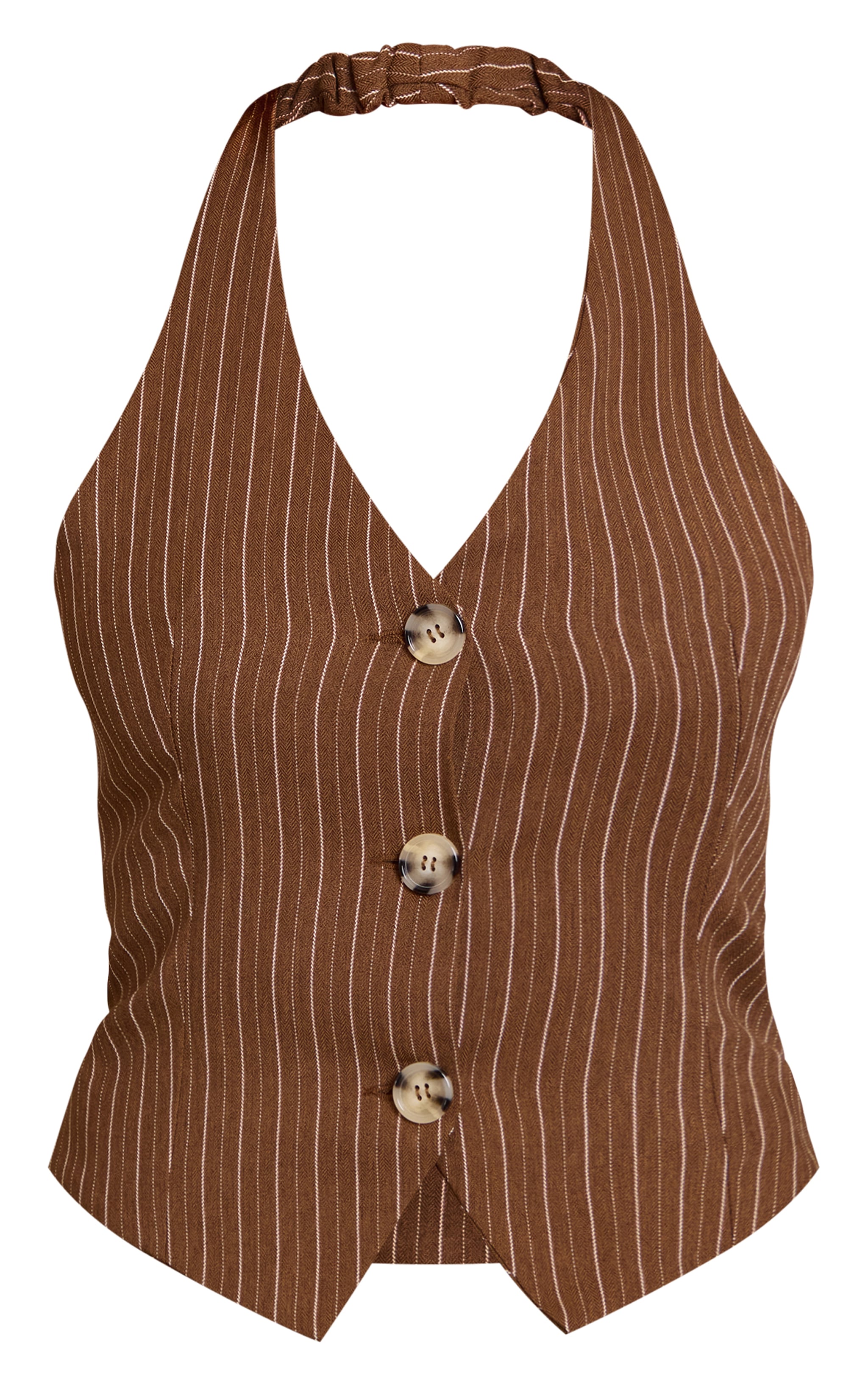 Chocolate Tailored Woven Herringbone Halterneck Top image 5