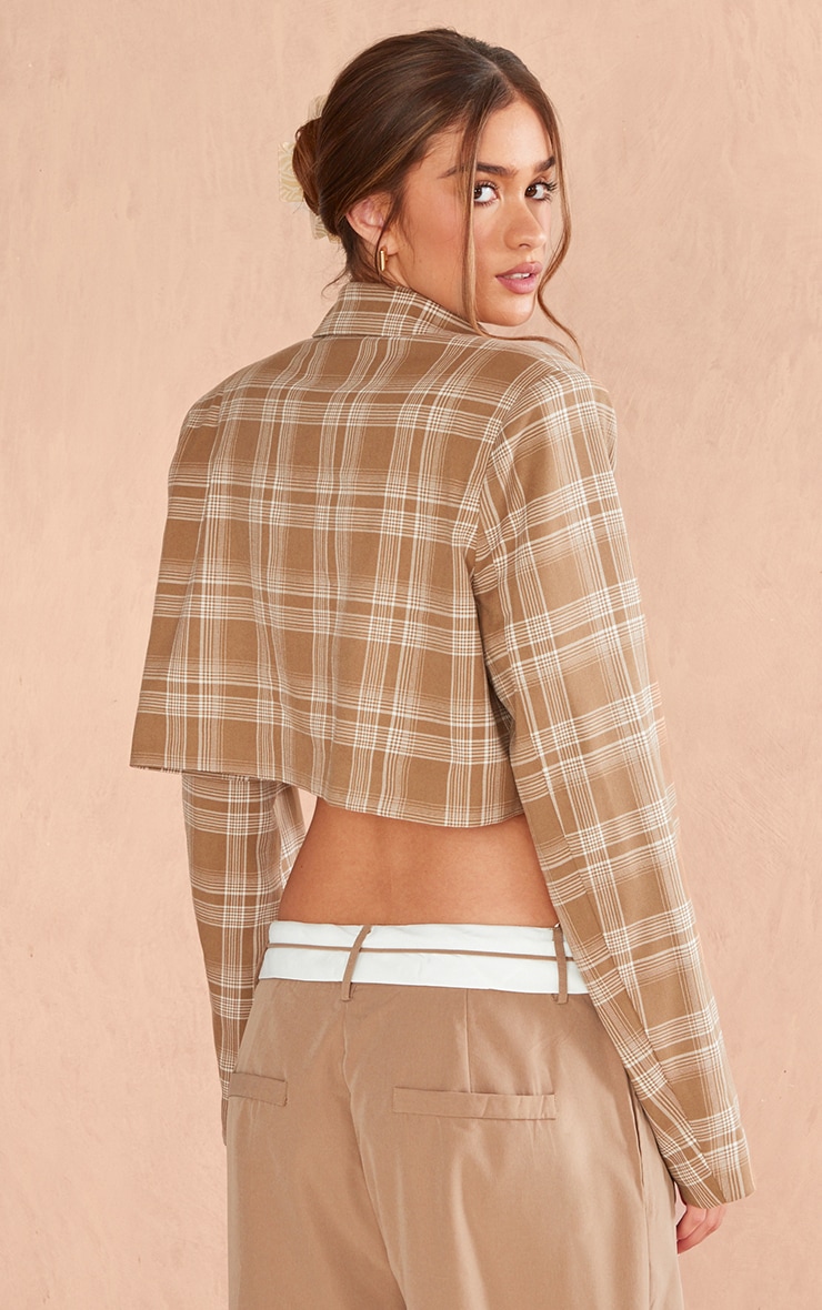 Sand Check Asymmetric Hem Boxy Crop Blazer image 2