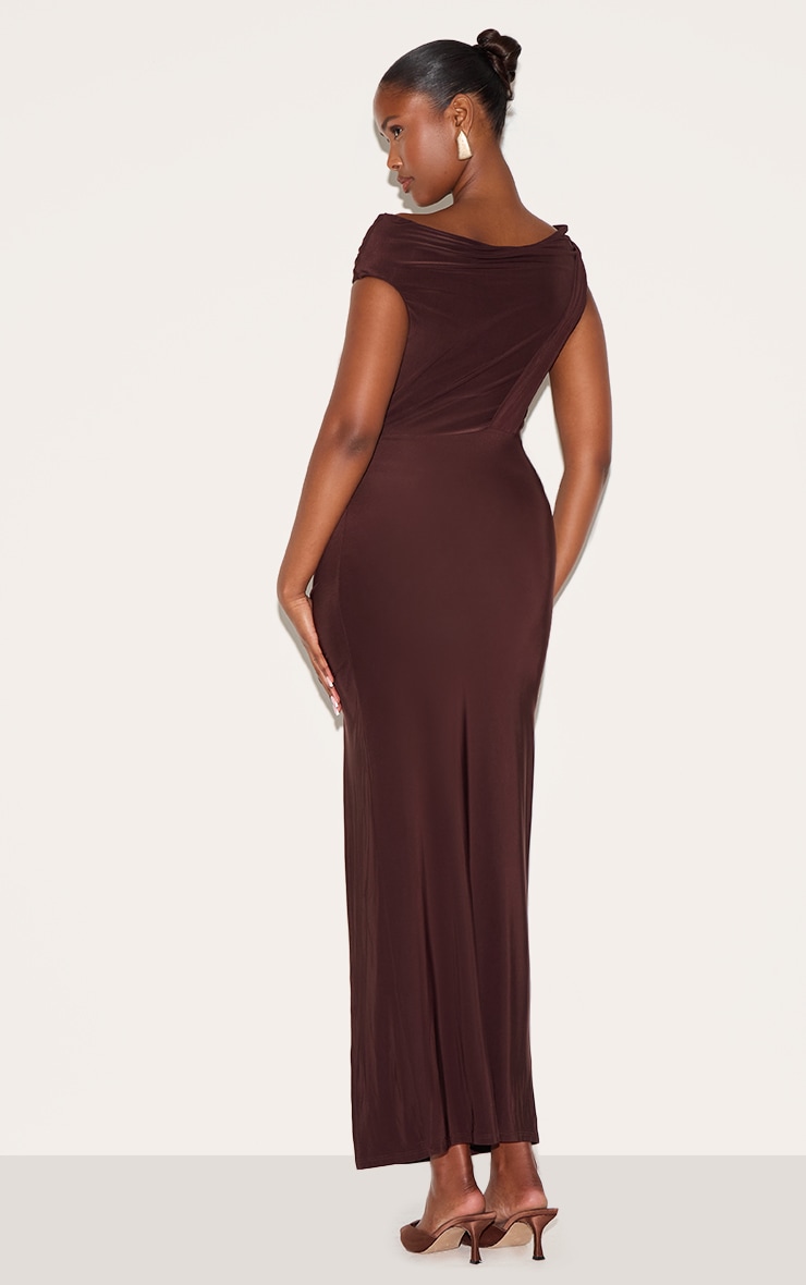 Chocolate Slinky Twist Detail Maxi Dress image 2