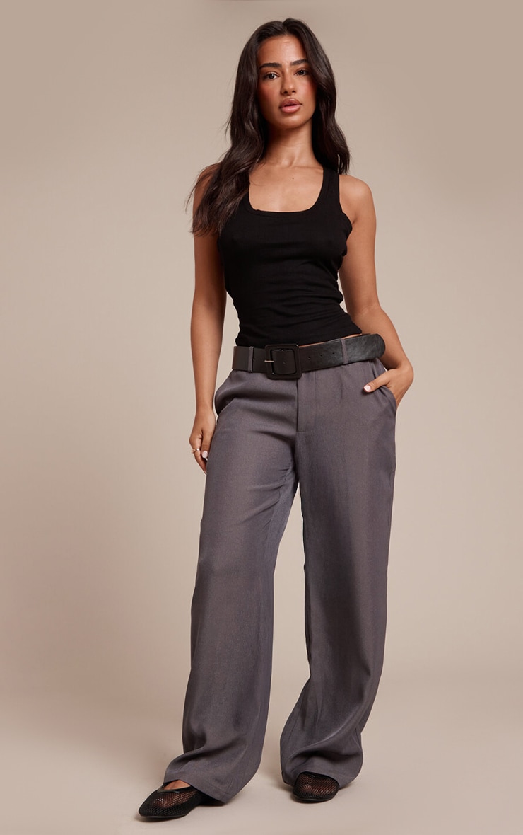 Petite Charcoal Belted Wide leg Pants image 1