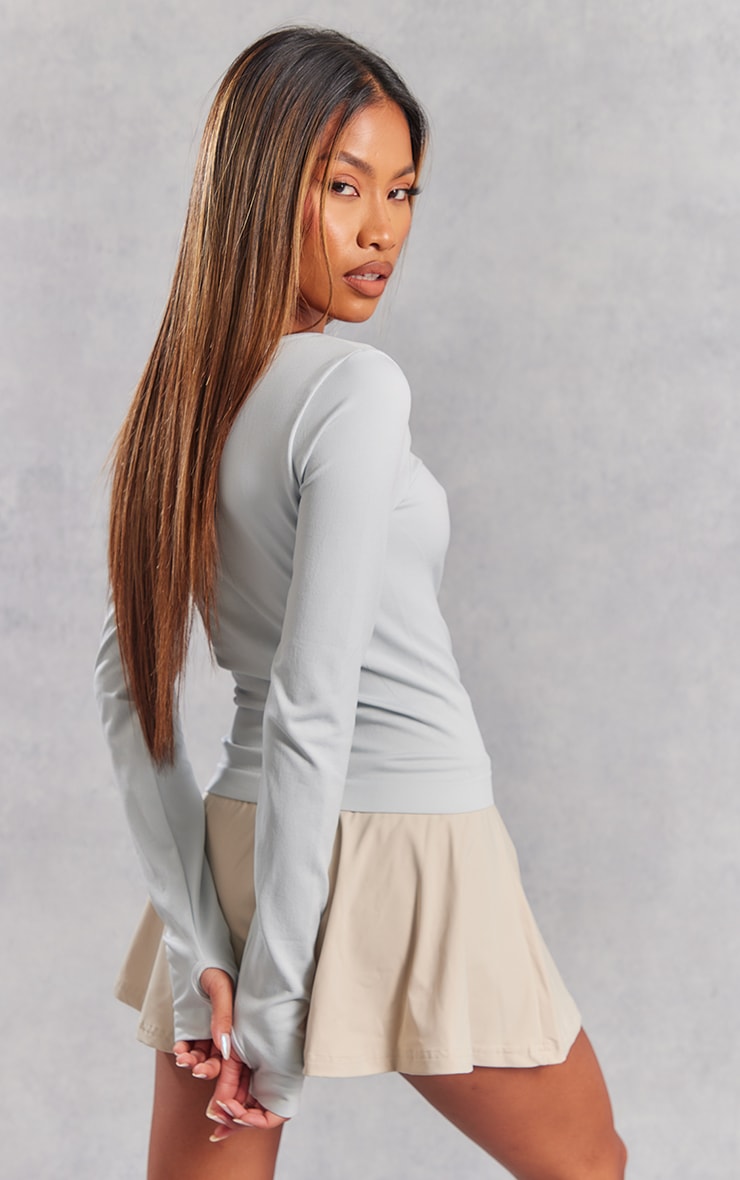 Ash Grey Seamless Ruched Front Long Sleeve Gym Top image 2